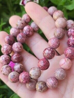 10mm Pink Fossil Coral Jasper Bracelet